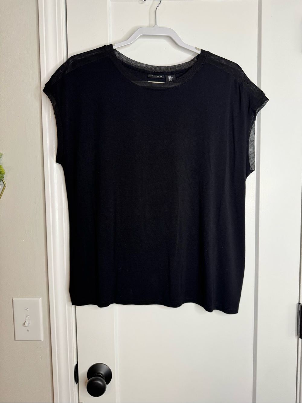 Tahari Mesh Neck Sleeveless Top